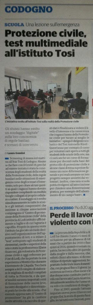 Protezione Civile: Test multimediale all’istituto Tosi