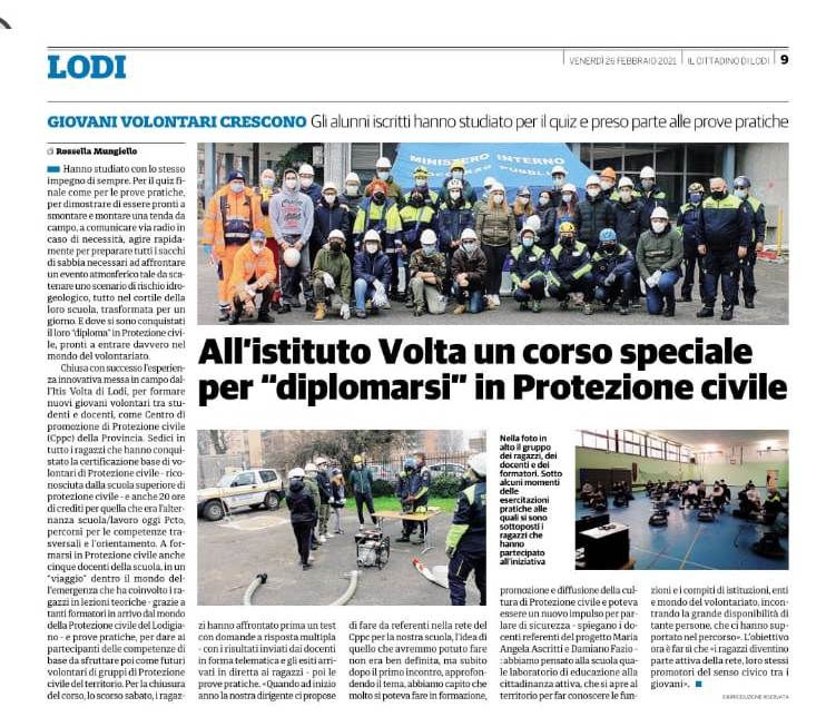 All’istituto Volta un corso speciale per “diplomarsi” in Protezione Civile